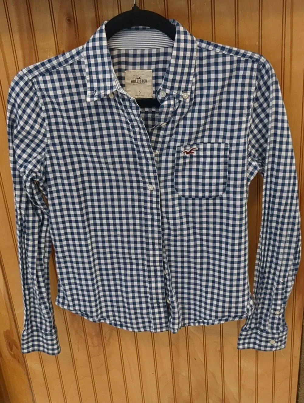 Hollister Blue and White Gingham Button-Down Shirt
